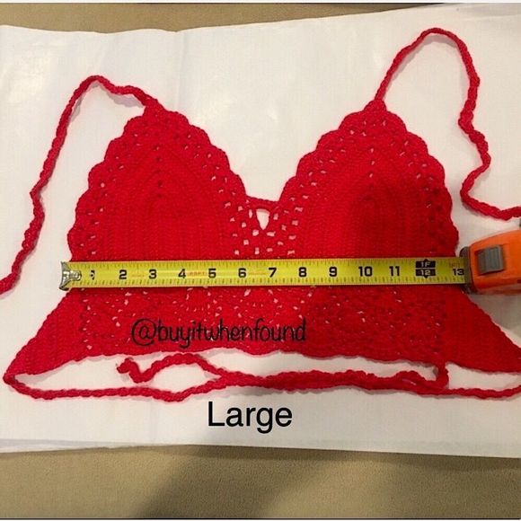 Crochet Knit Halter Bikini Top RED - Picture 7 of 8